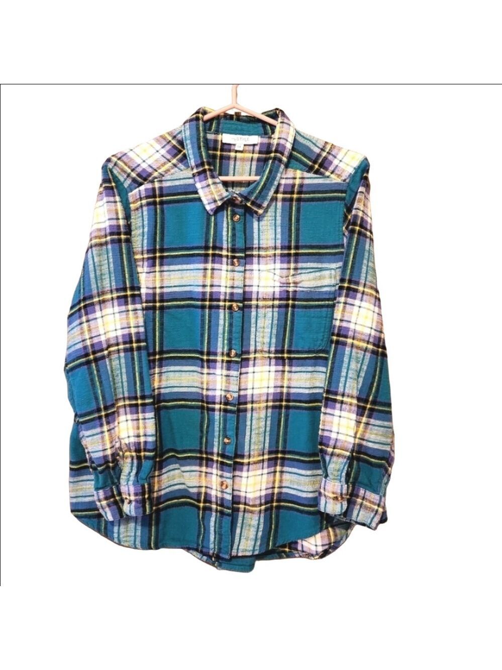MyStyle Plaid Flannel Striped Button Down Shirt Cozy Multicolor Womens Size 1X